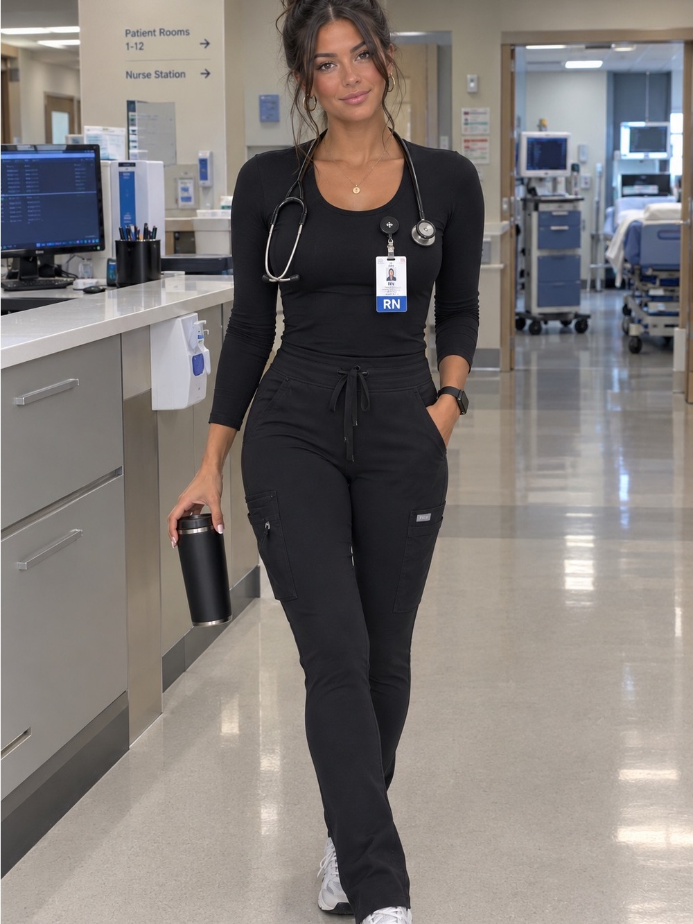 Figs Black Boot Cut Scrub Pants for Women